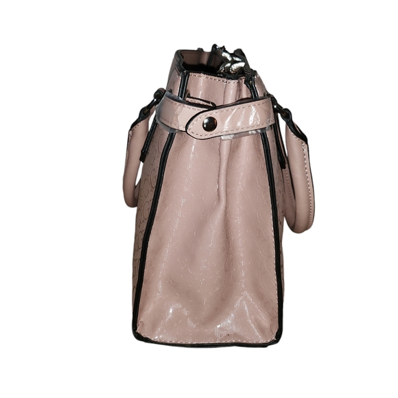 GUESS Dixon Dusty Mauve Logo Debossed Satchel Hanbag - Picture 3 of 9